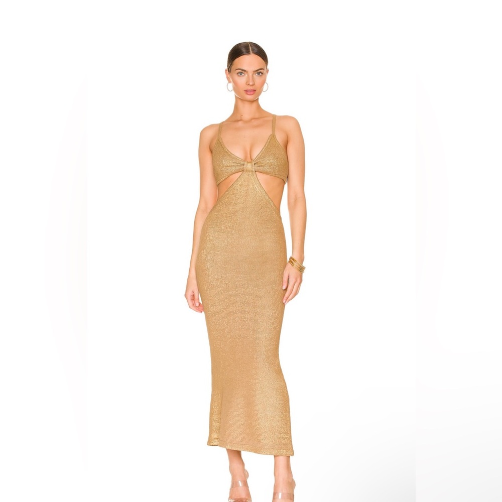 cult gaia Gold Knit Maxi Dress with Cutouts